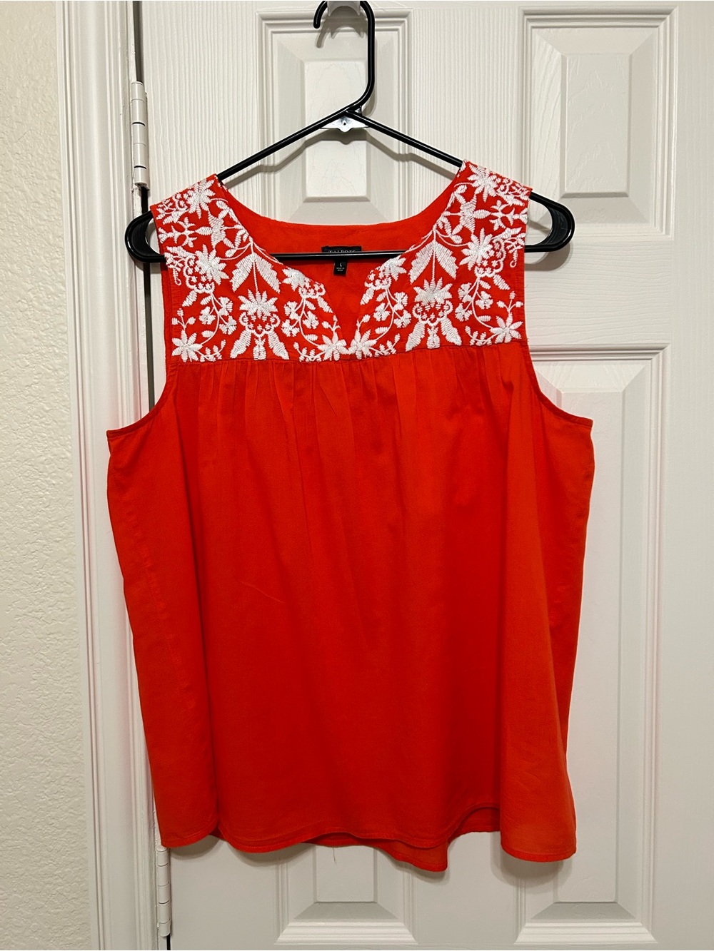 Talbots Sleeveless Embroidered Voile Shell in Bright Papaya sz L vacation resort